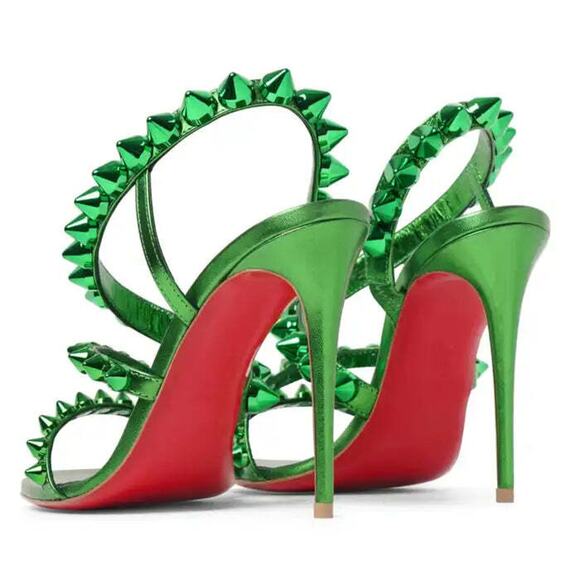Christian Louboutin Spikita Strap 100 Spinach Green Strap Sandal Heel Pump 35.5 - Picture 10 of 12